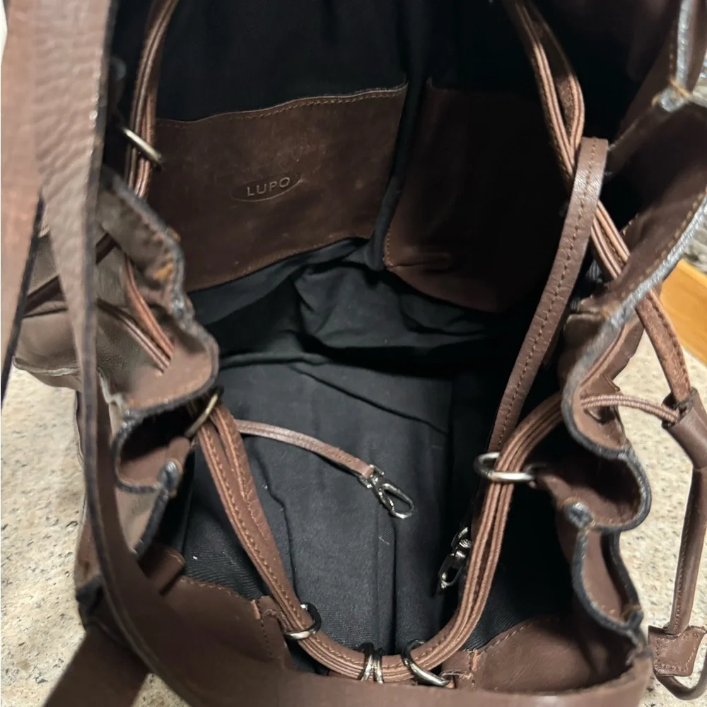 LUPO Barcelona Brown‎ Leather Pleated Backpack/ handbag